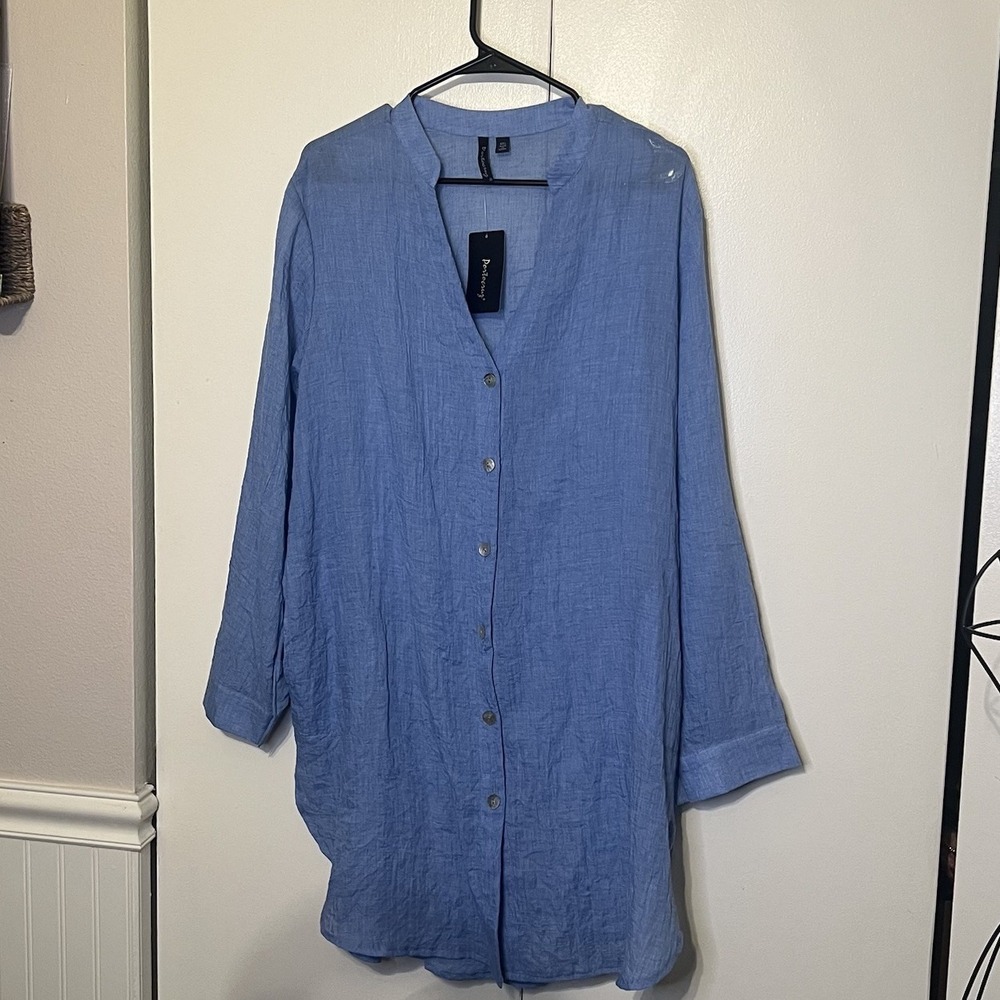 Portocruz Womens Blue Sheer Button Front Lightweight Tunic Swim Cover Sz 2XL NWT